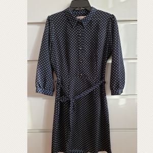 Navy Polka Dots 3/4 Sleeve Dress